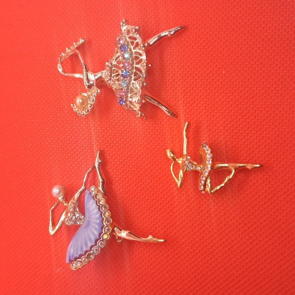 Vintage Rhinestone Dancing 💃 Ballet  Brooch Bundle (3)
